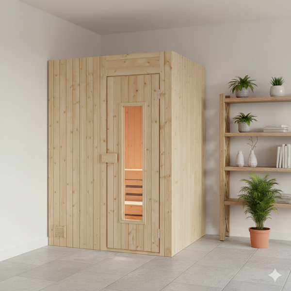 Phòng xông hơi cửa gỗ ghép kính