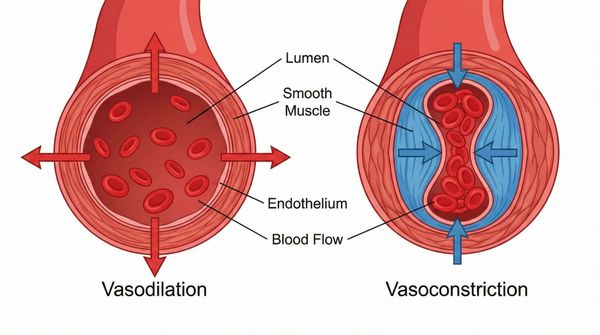 Minh họa khoa học cơ chế co giãn mạch máu khi thay đổi nhiệt độ nóng lạnh.