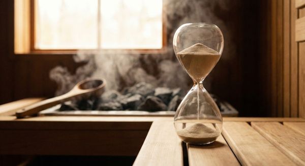 Đồng hồ cát chảy ngược tượng trưng cho khả năng chống lão hóa của xông hơi.