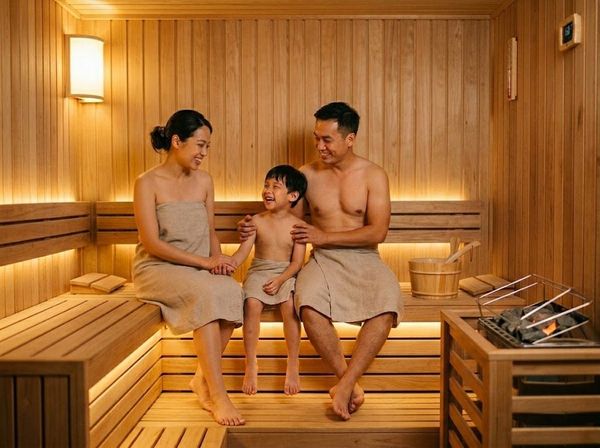 Gia đình Việt Nam an tâm tận hưởng phòng xông hơi an toàn và bền vững.