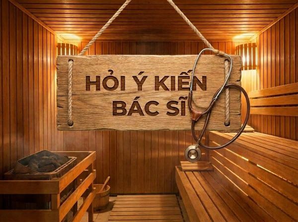 Biển báo bằng gỗ yêu cầu hỏi ý kiến bác sĩ bằng tiếng Việt trước khi sử dụng liệu pháp nhiệt.