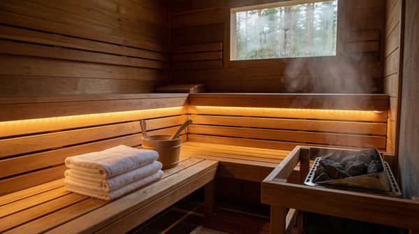 Nội thất phòng xông hơi khô ấm cúng và thư giãn.