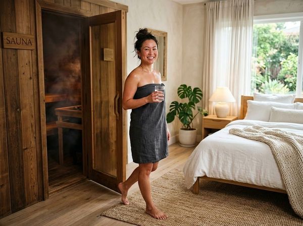 Người phụ nữ Việt Nam tự tin, rạng rỡ và thảnh thơi sau thời gian tận hưởng xông hơi cá nhân.