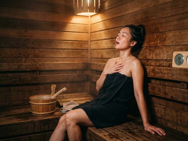 Phụ nữ Việt Nam trút bỏ hoàn toàn gánh nặng và sự kiệt sức khi thư giãn trong phòng xông hơi.