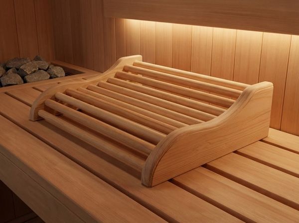 Tựa lưng gỗ công thái học thiết kế cong chữ S cho phòng xông hơi.