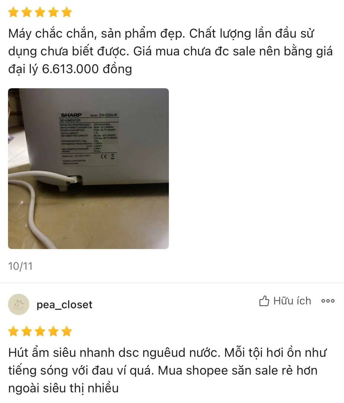 Đánh giá máy hút ẩm Sharp DW-D20A-W 2