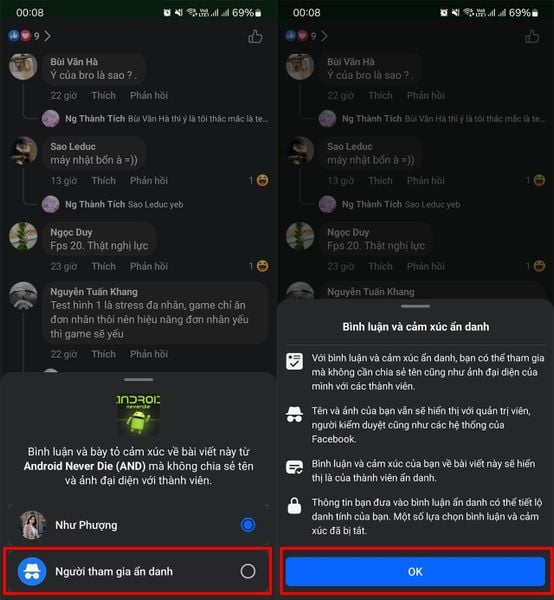 bình luận ẩn danh trên Facebook