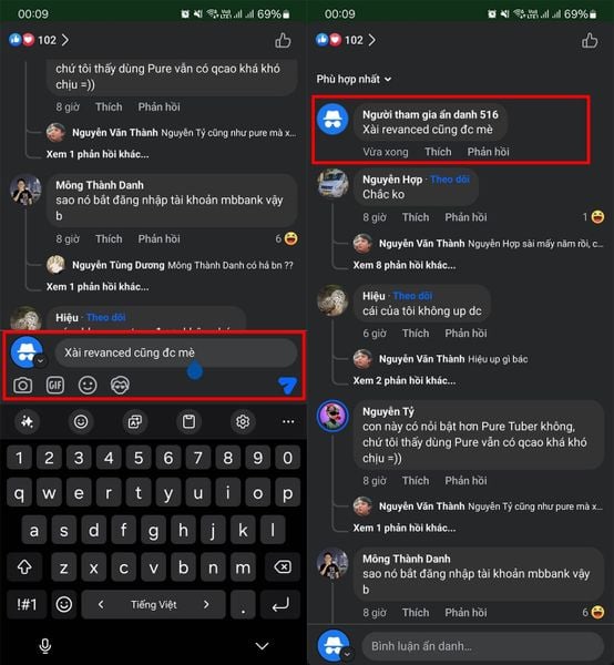 bình luận ẩn danh trên Facebook