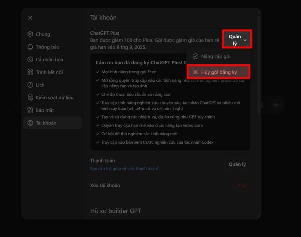 Hướng dẫn cách hủy ChatGPT Plus nhanh gọn