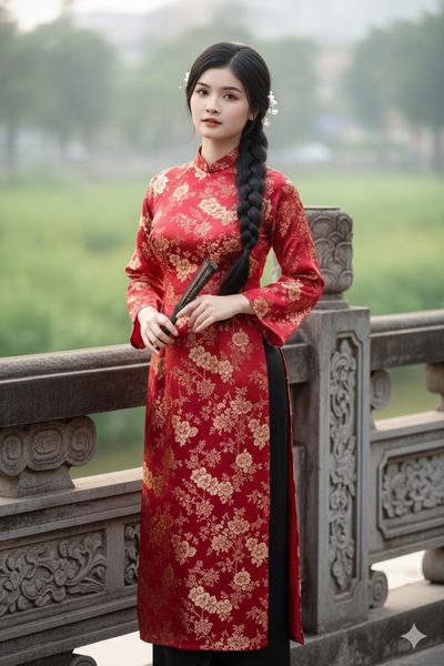Prompt tạo ảnh Áo dài đỏ Tết đẹp
