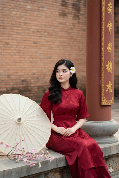 Prompt tạo ảnh Áo dài đỏ Tết đẹp