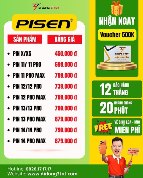 Bảng giá pin Pisen iPhone mới nhất