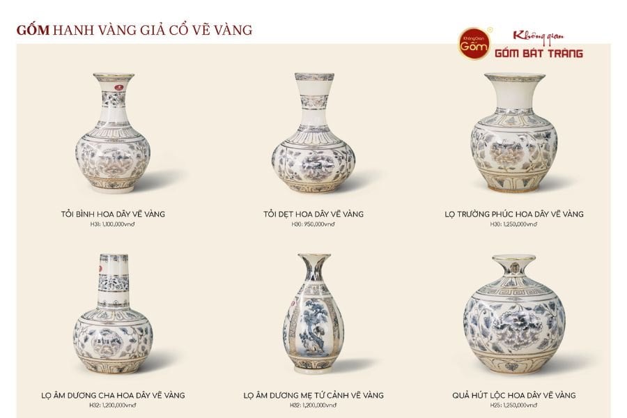 GỐM HANH VÀNG GIẢ CỔ VẼ VÀNG