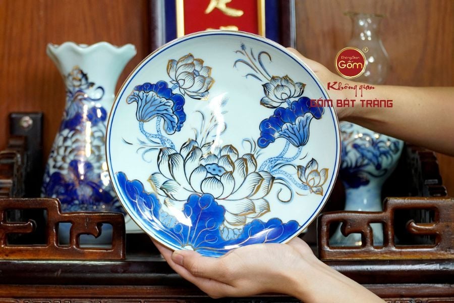 Mâm Bồng Men Lam Vẽ Vàng