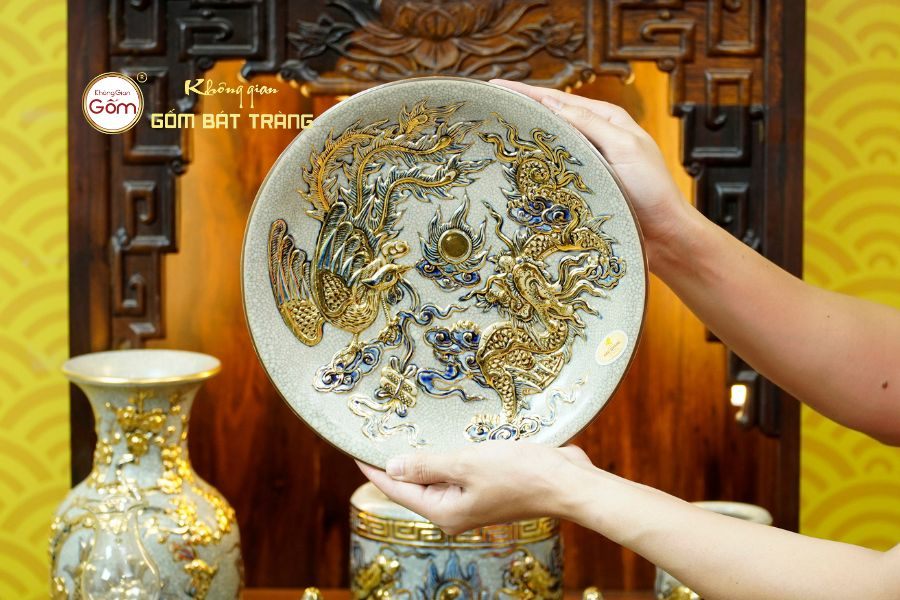Mâm Bồng Men Rạn Vẽ Vàng