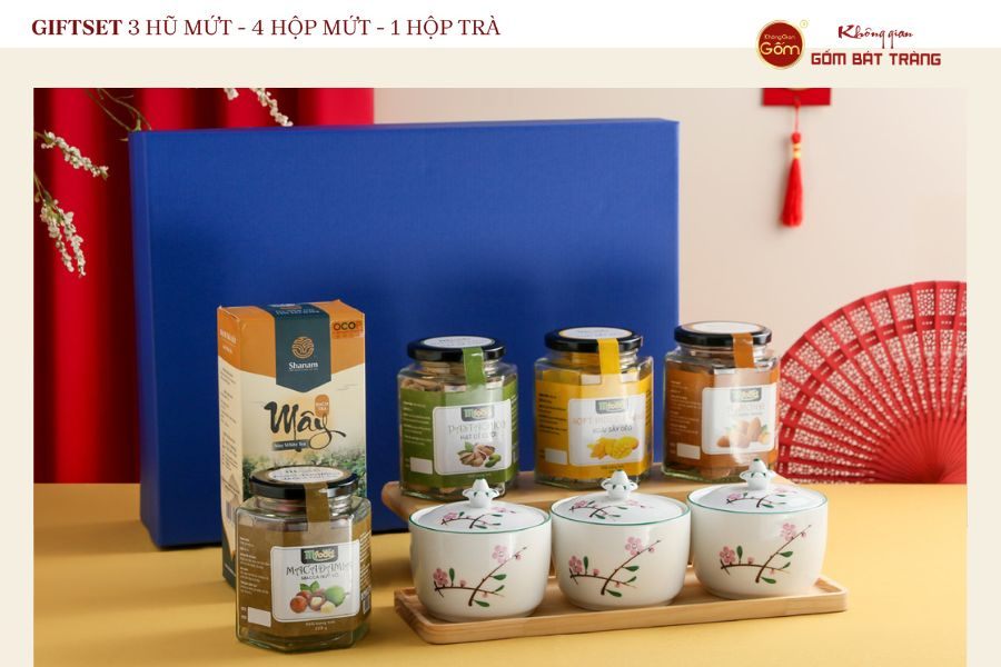 GIFTSET 3 HŨ MỨT - 4 HỘP MỨT - 1 HỘP TRÀ