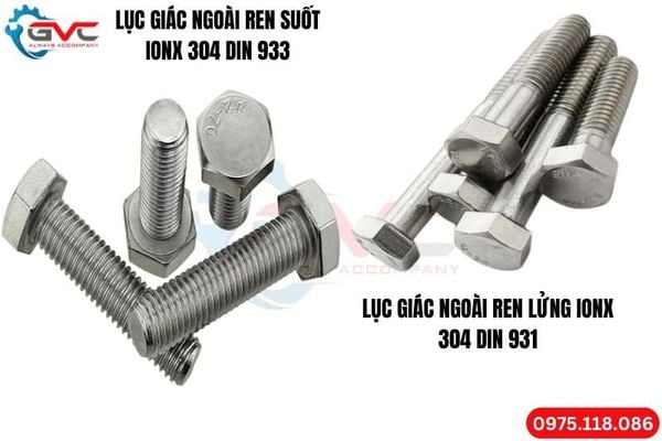 So sánh bu lông DIN 931 ren lửng và DIN 933 ren suốt inox 304
