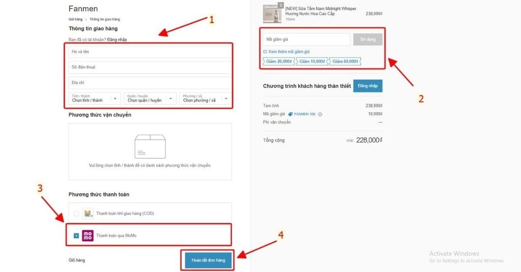 Chính sách thanh toán của Fanmen qua MOMO