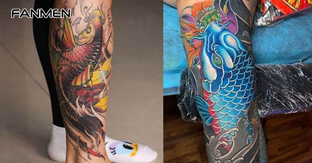 Các hình xăm cá chép ở bắp chân 3