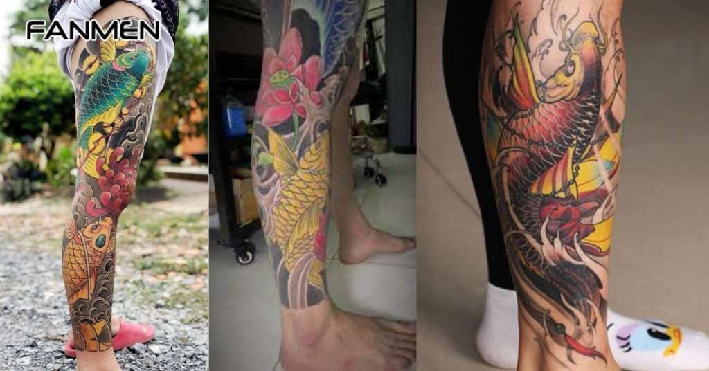 Hình xăm cá chép ở chân màu vàng