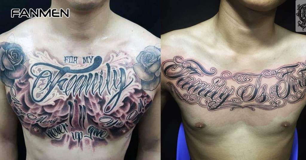 Hình xăm chữ Family ở ngực nam 2