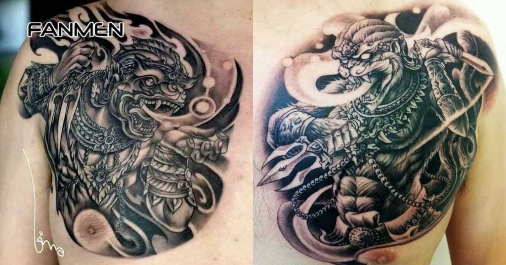 Hình xăm mặt quỷ ở ngực nam