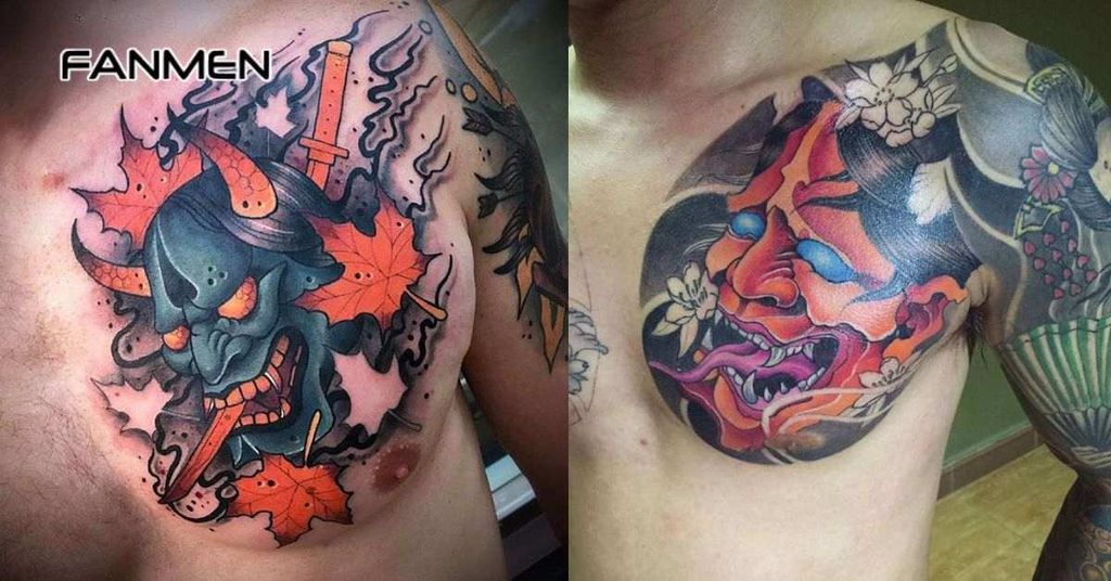 Hình xăm mặt quỷ ở ngực nam