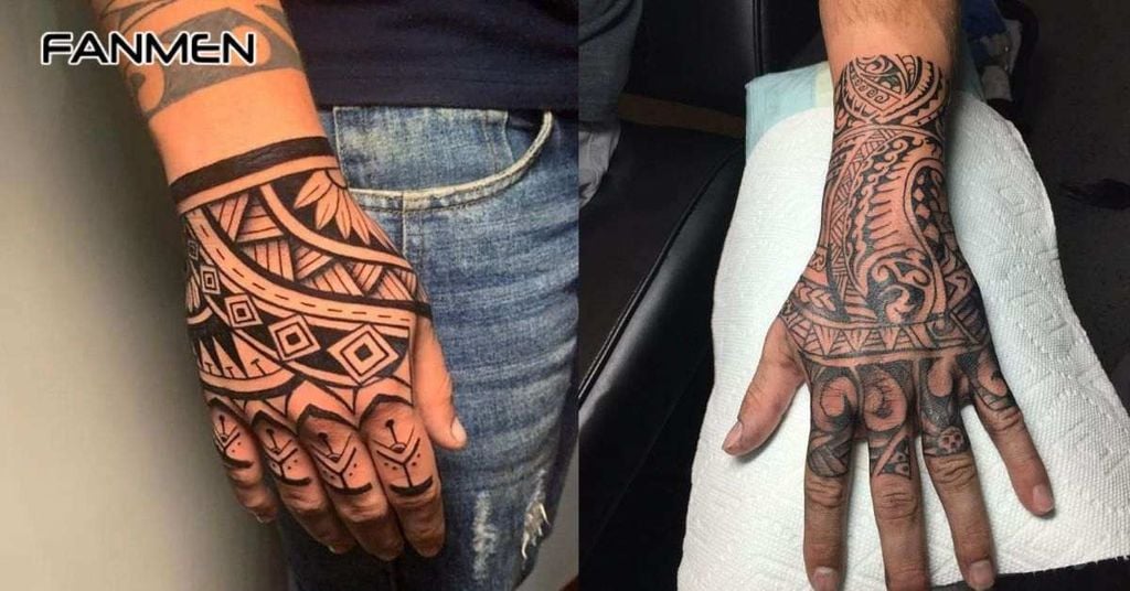 Hình xăm mu bàn tay nam phong cách Tribal