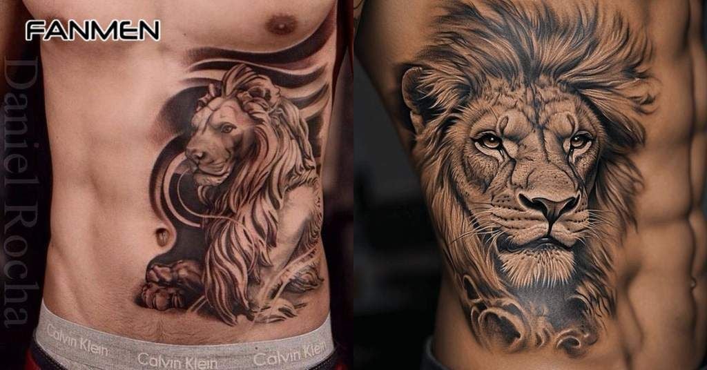 Hình xăm sư tử nửa bụng
