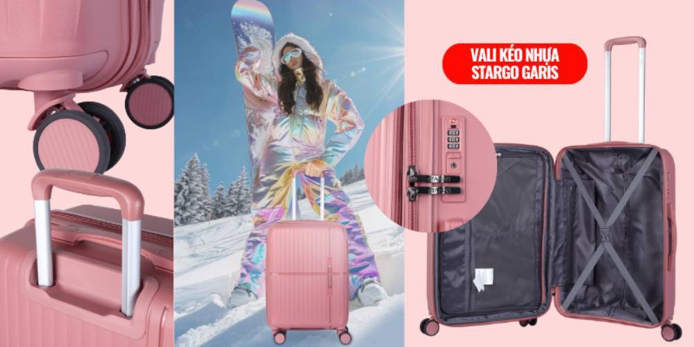 Vali kéo nhựa Stargo Garis màu hồng đậm, hồng vàng sang trọng.