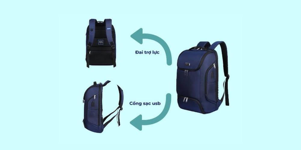 (Balo có đai trợ lực, có sạc là gì? Ảnh: Stargo.vn)