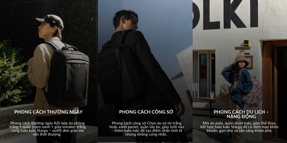 Gợi ý cách phối đồ với balo Kaki ( Ảnh : Stargo )