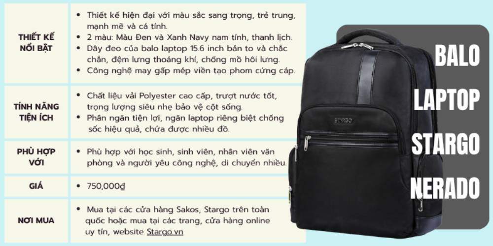Balo laptop Stargo Nerado (Ảnh: Stargo.vn)