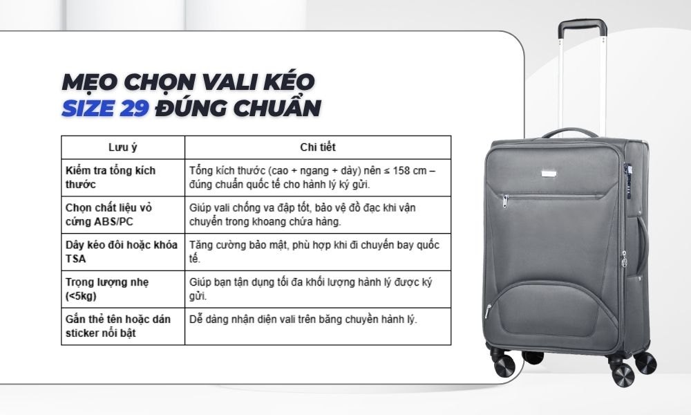 Mẹo chọn vali size 29 chuẩn ký gửi (Ảnh: Stargo.vn)