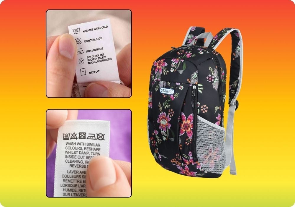 Kiểm tra tem hướng dẫn từ nhà sản xuất trước khi giặt balo chống nước (Ảnh: Stargo.vn)