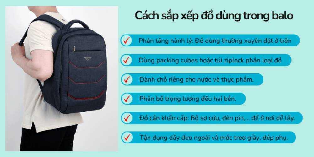 Mẹo sắp xếp đồ trong balo gọn gàng (Ảnh: Stargo.vn)