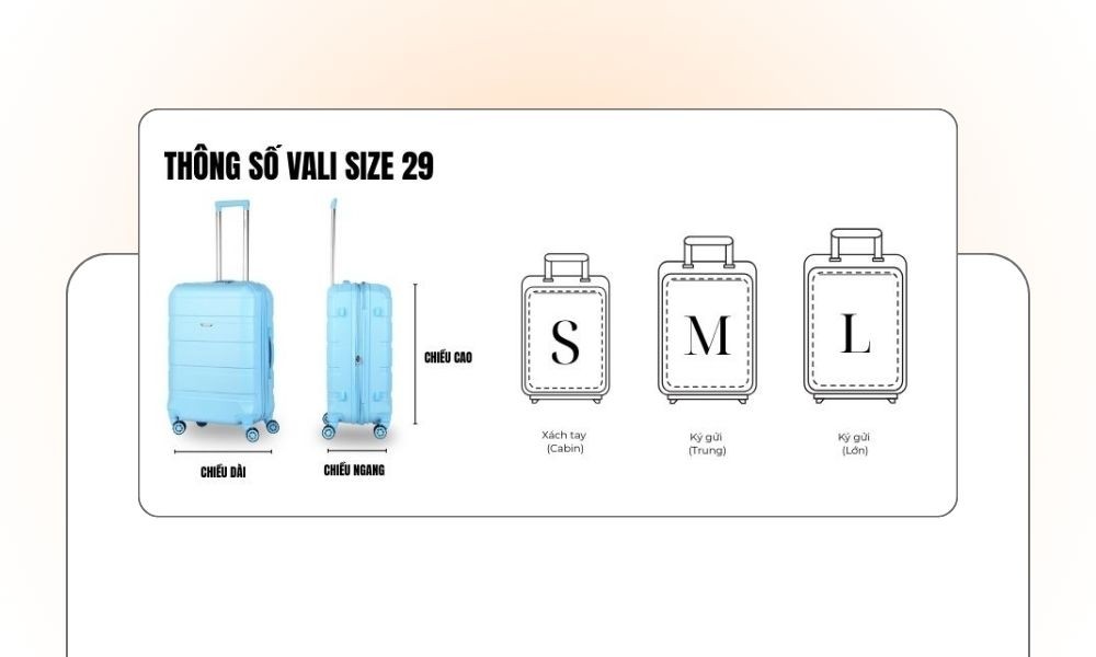 Thông số vali size 29 được nhiều người quan tâm (Ảnh: Stargo.vn)