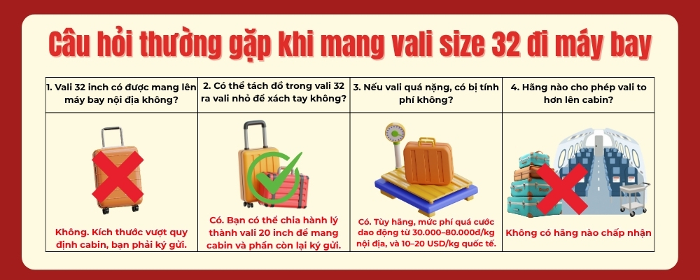 Câu hỏi thường gặp khi mang vali size 32 đi máy bay