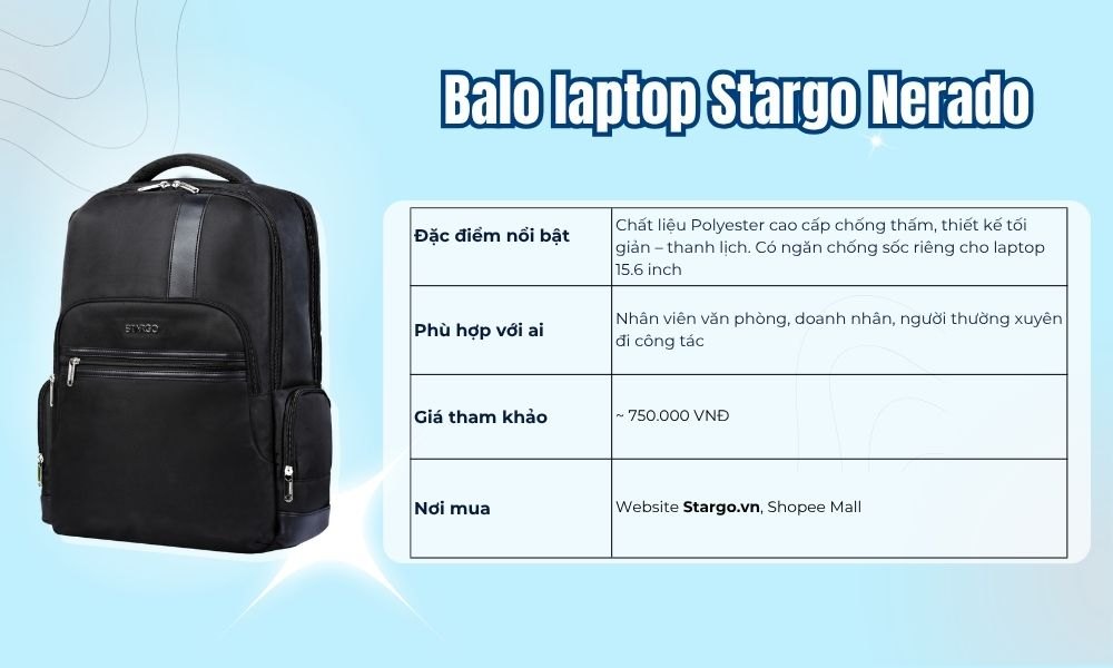 Balo laptop Stargo Nerado (Ảnh: Stargo.vn)