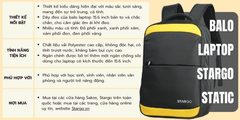 Balo laptop Stargo Static (Ảnh: Stargo.vn)