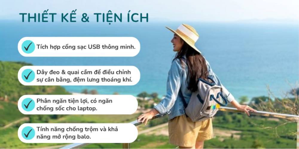 Balo có thiết kế thông minh, tích hợp tiện ích giúp chuyến đi tiện lợi (Ảnh: Stargo.vn)
