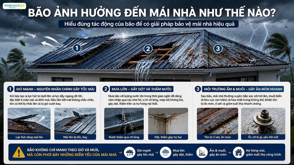 Bão ảnh hưởng đến mái nhà như thế nào?