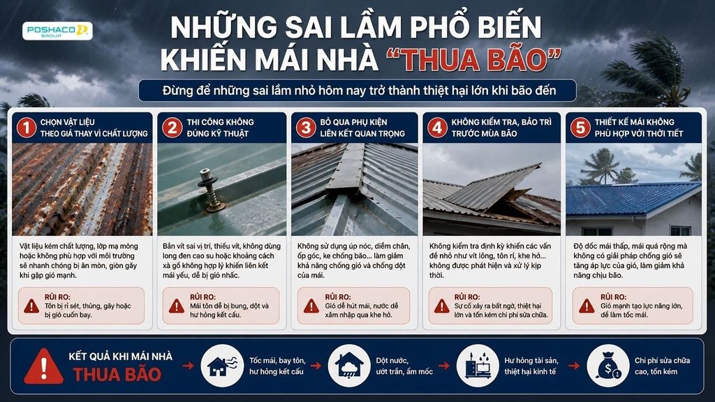 Những sai lầm phổ biến khiến mái nhà “thua bão”