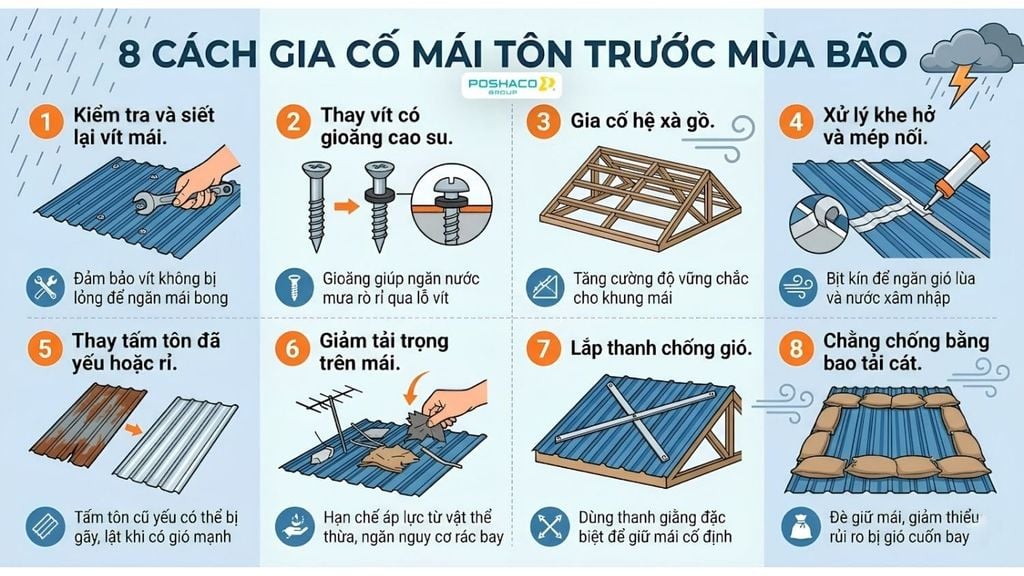 8 cách gia cố mái tôn trước mùa bão