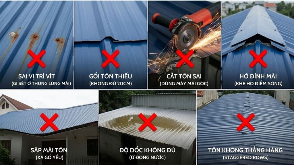 7 sai lầm phổ biến nhất khi thi công lợp mái tôn