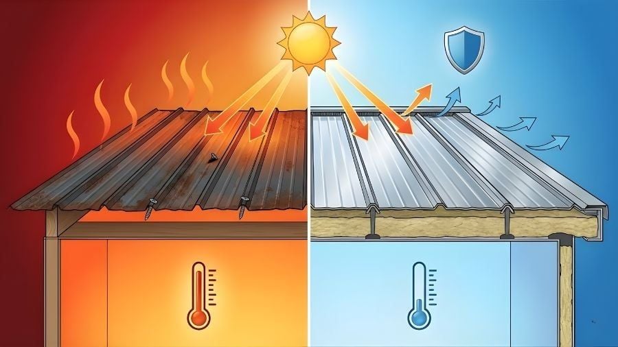 yếu tố quyết định hiệu quả chống nóng của mái tôn
