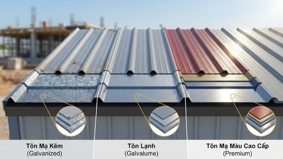 các loại tôn màu theo lớp mạ kim loại