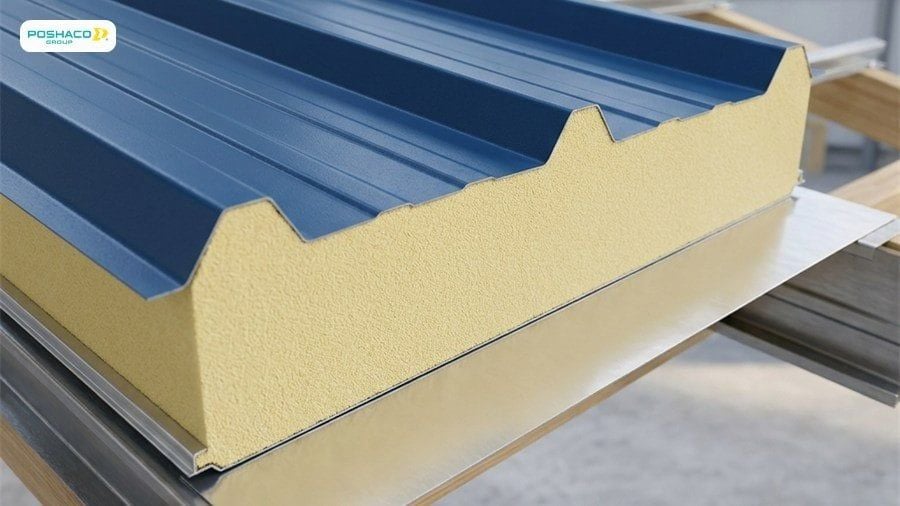 Cấu tạo chi tiết 3 lớp của tấm tôn xốp cách nhiệt.