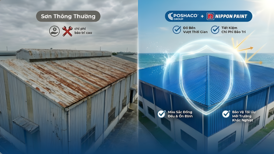 Lợi ích khi tôn POSHACO kết hợp hệ sơn Nippon Paint