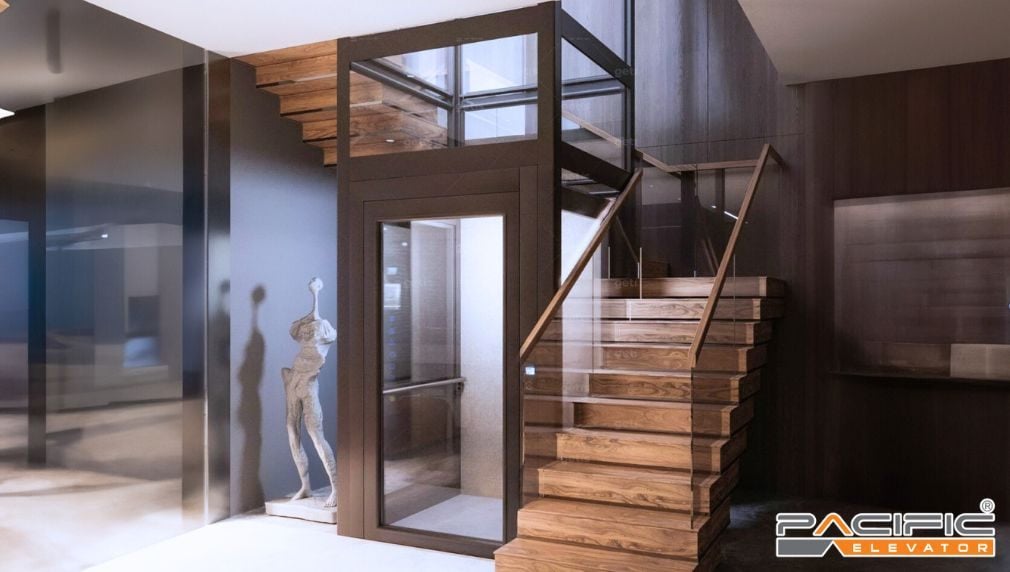 cabin thang máy kính tối giản hiện đại